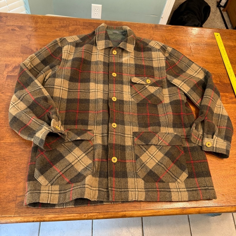 Vintage Le Collezioni Structure men's wool plaid jacket shirt brown tan red M